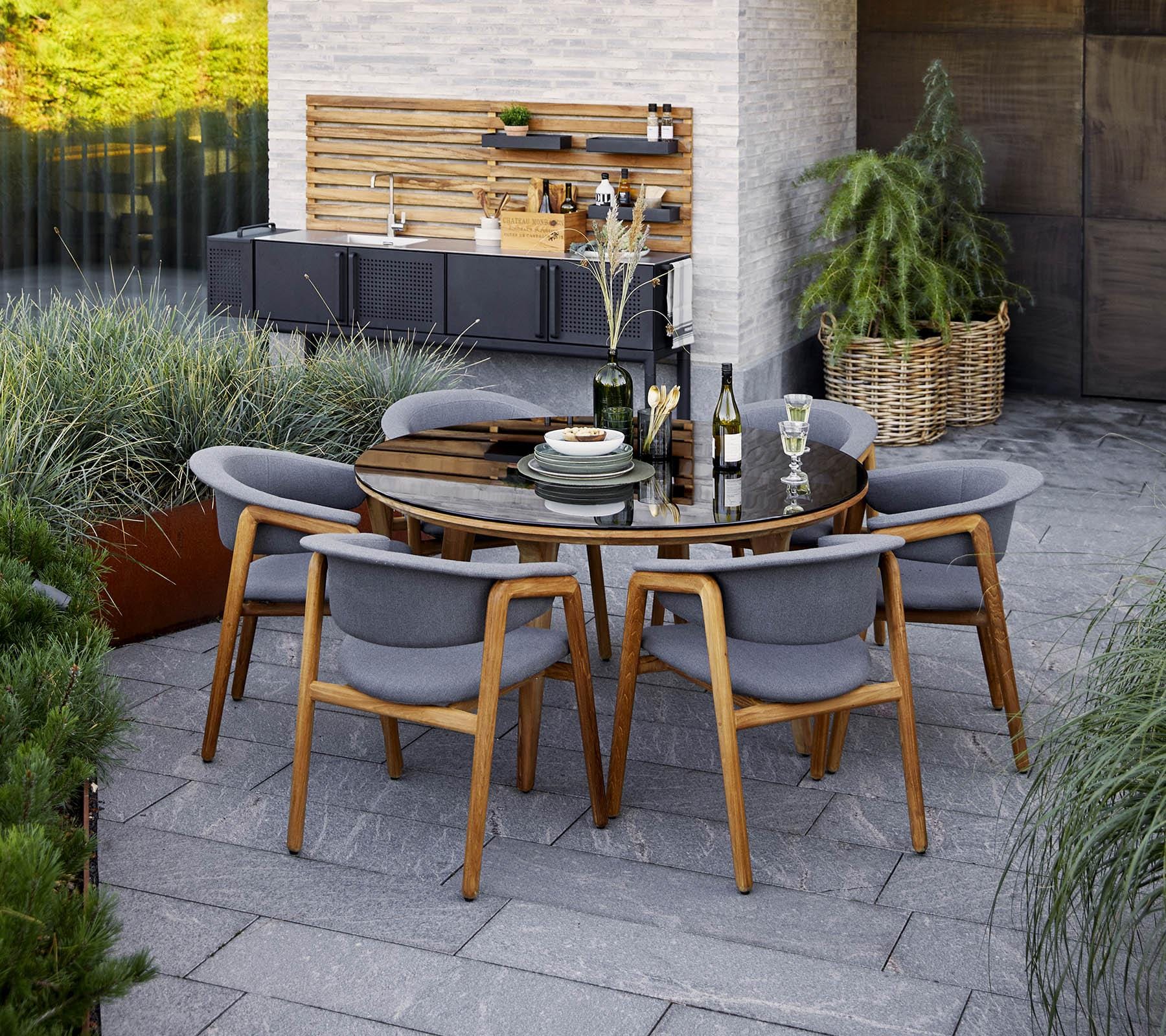 Cane-line ASPECT -dining table Ø 144 cm, smokey black glass / teak - Image 4