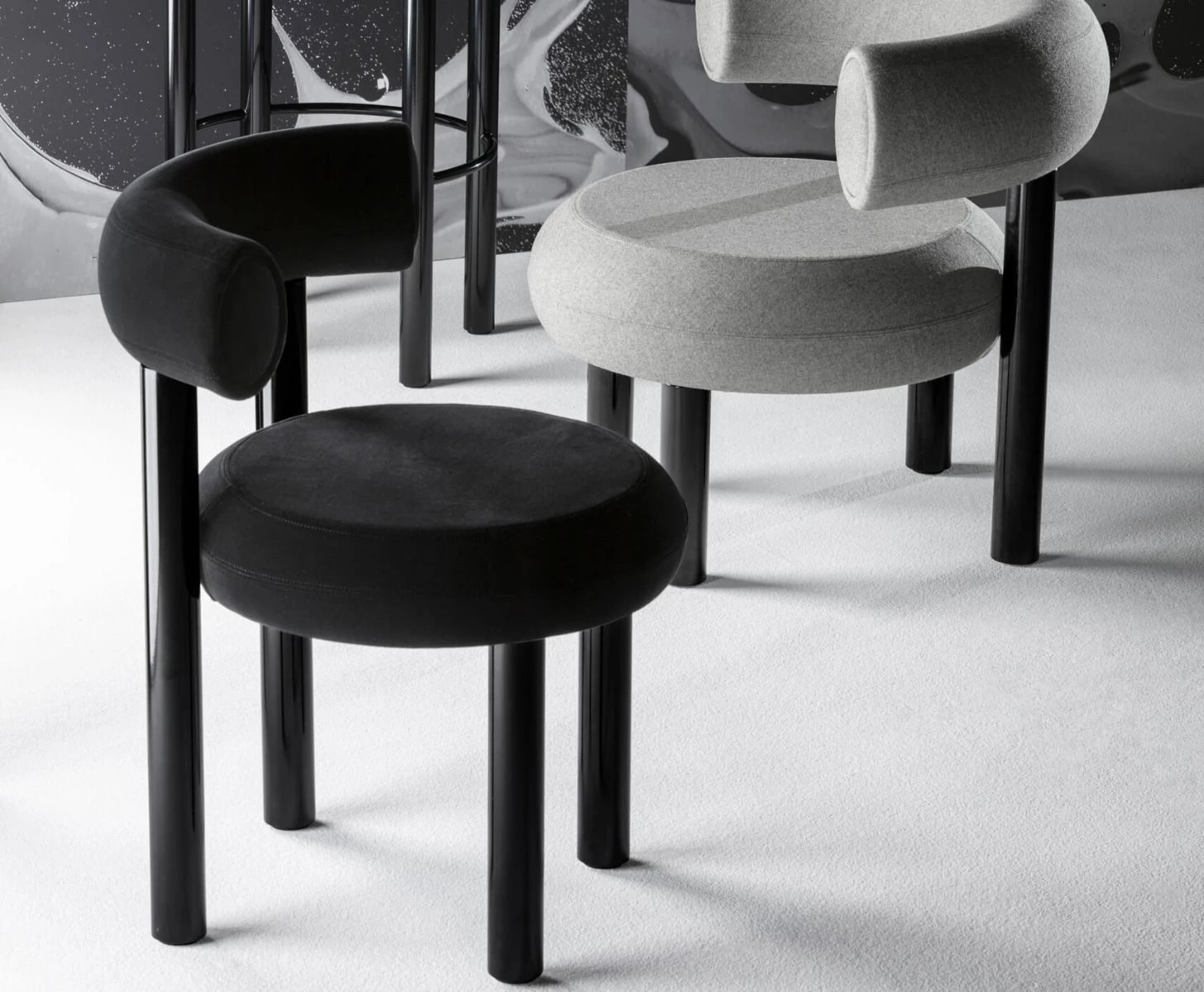 Tom Dixon FAT -ruokapöydän tuoli, Hallingdal-kangas musta/musta metalli - Image 3