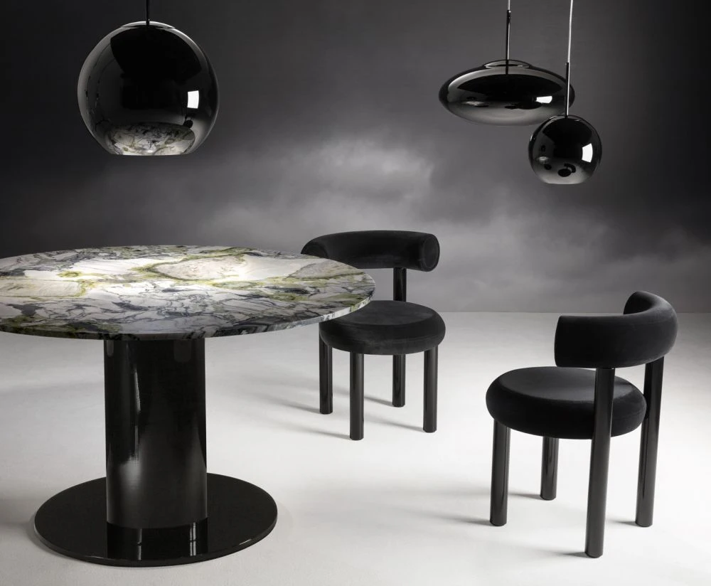 Tom Dixon FAT -ruokapöydän tuoli, Hallingdal-kangas musta/musta metalli - Image 2
