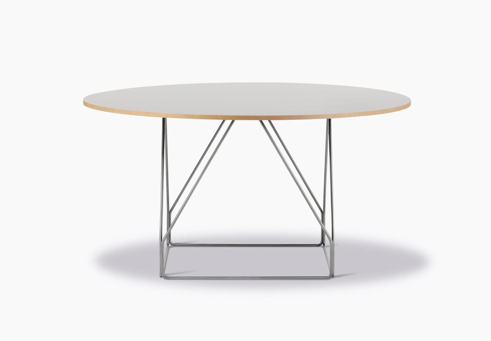 Fredericia JG -dining table, Ø 140 cm, grey linoleum / stainless steel