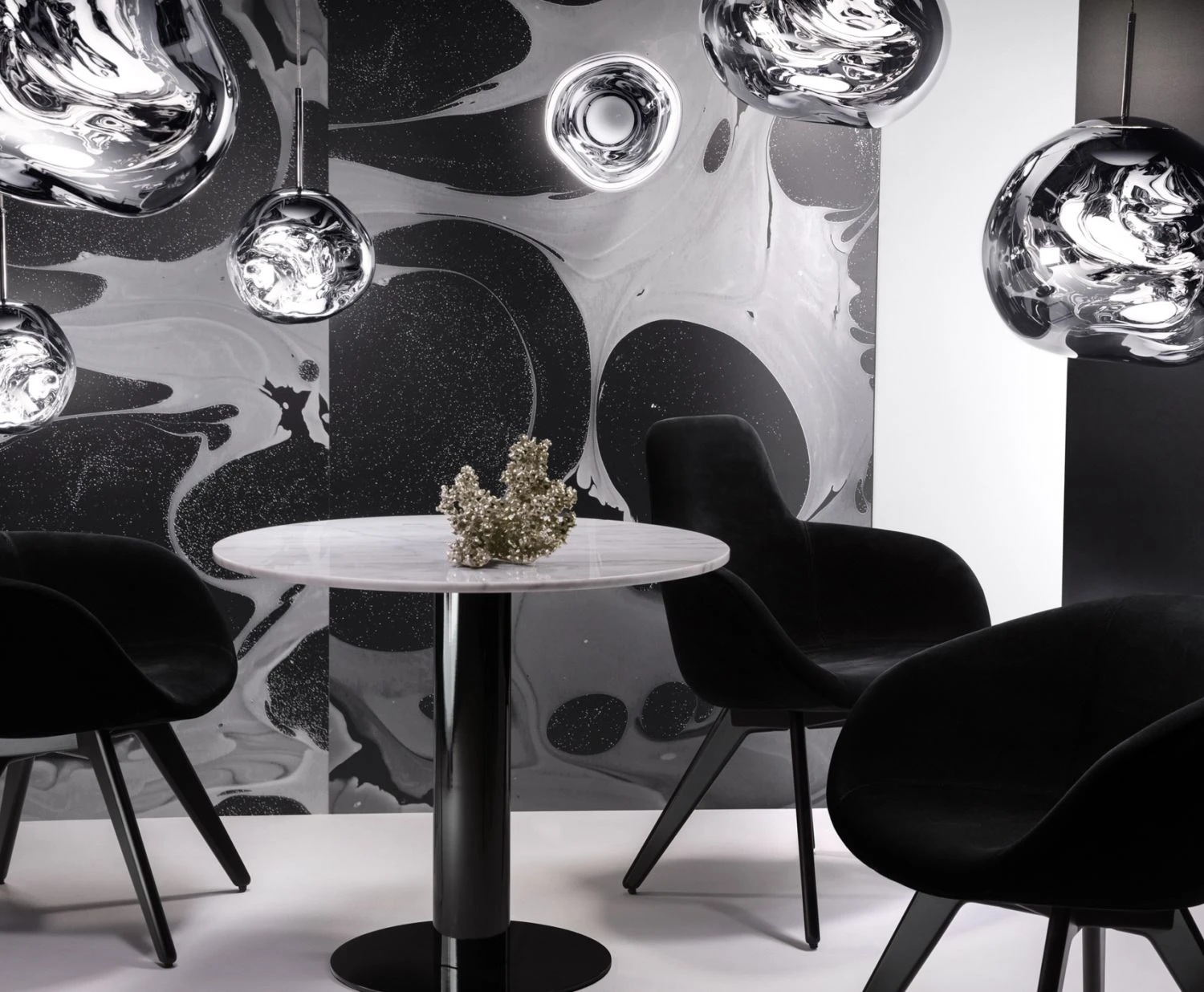 Tom Dixon TUBE dining table Ø 90 cm, black / marble - Image 2