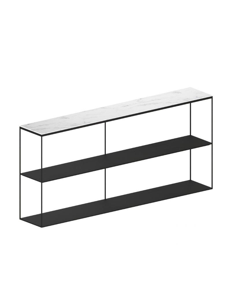 Zeus SLIM MARBLE -sivupöytä, 180 cm, valkoinen marmori / musta runko