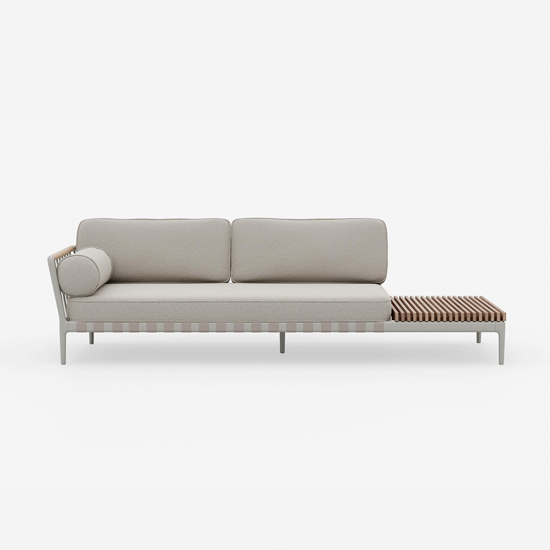 Vipp 720 Open-Air sofa, light grey/beige/teak, right
