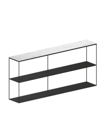 Zeus SLIM MARBLE -sivupöytä, 124 cm, valkoinen marmori / musta runko