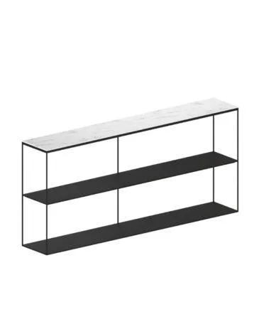 Zeus SLIM MARBLE -sivupöytä, 124 cm, valkoinen marmori / musta runko